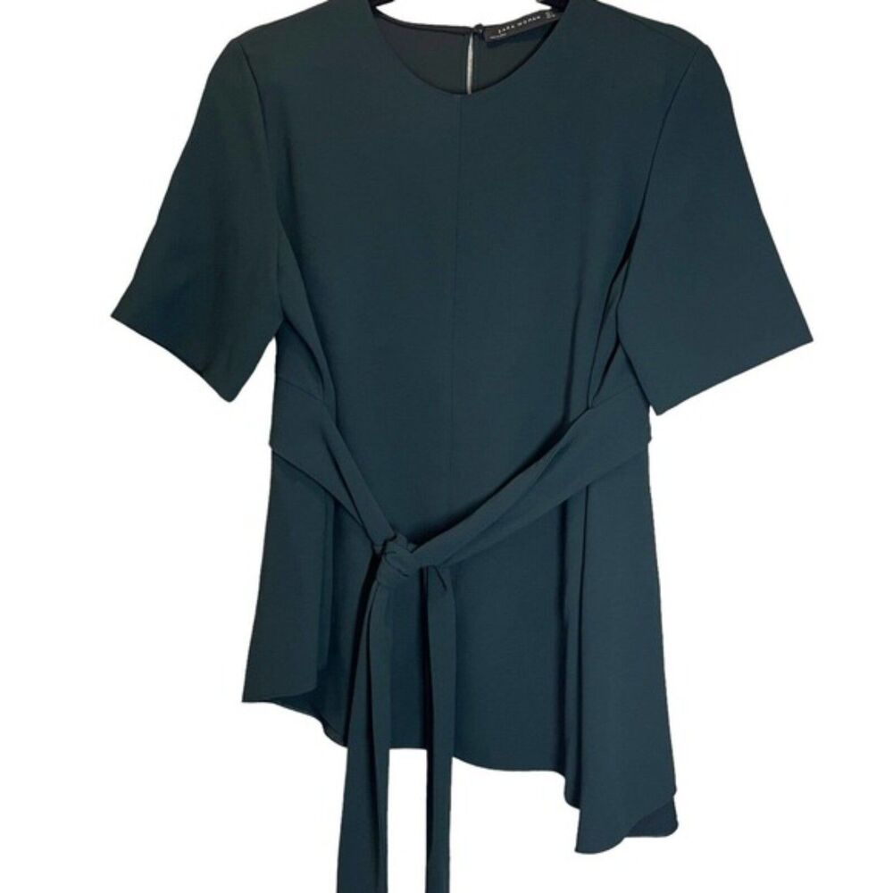 ZARA Asymmetrical Short Sleeve Belted Top M